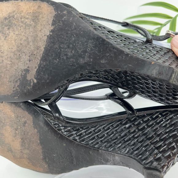 Prada Sandals Women's Size 41 11 Black Leather Wedge Woven Slingback Vintage Y2K - Picture 11 of 15